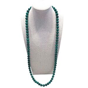 VTG Genuine Malachite Bead Necklace 10mm 24" Strand Sterling Silver Clasp